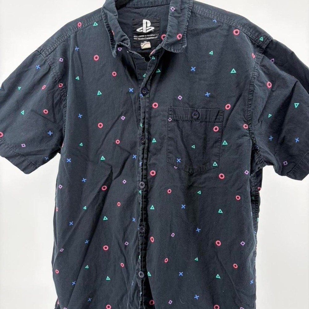 PlayStation Sony Mens Short Sleeve Shirt Size XL Black Button Down Controller...